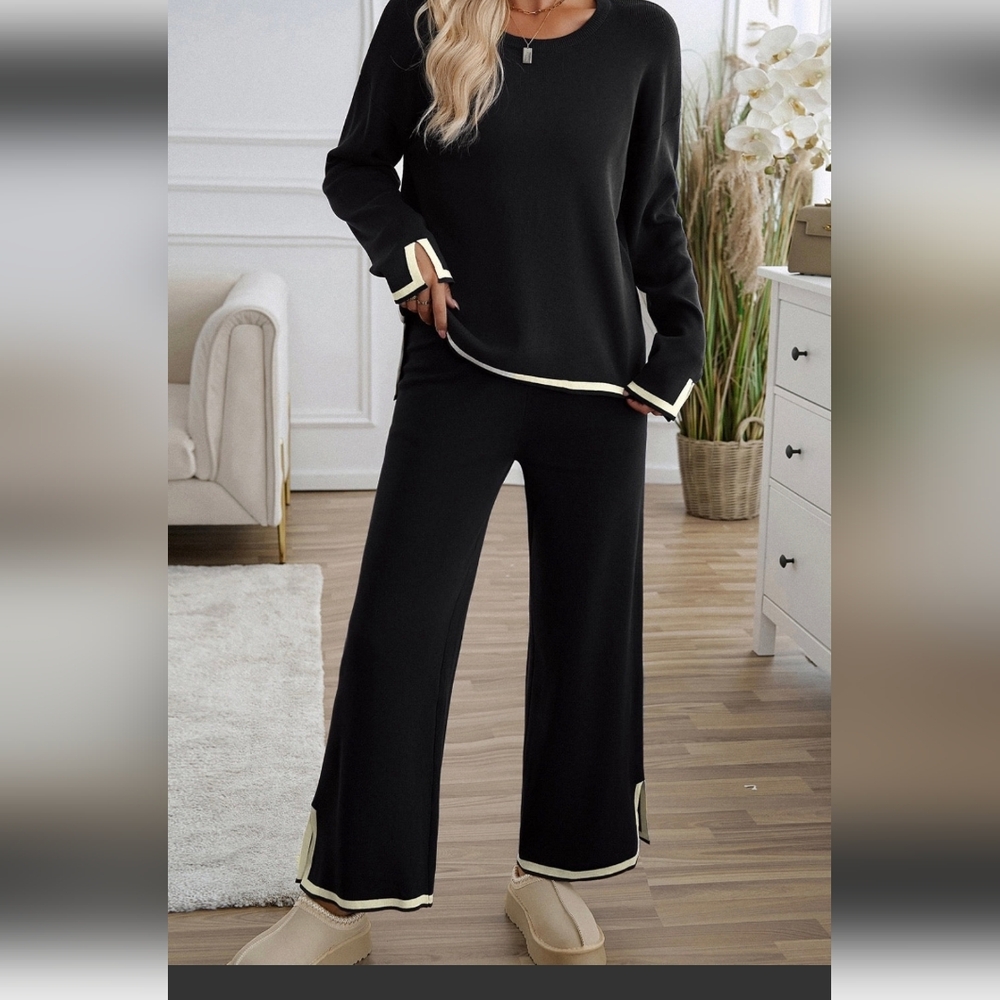 Black Lounge Set with White Trim